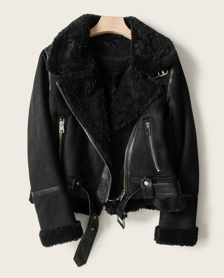 Valerie Women's Shearling Leather Moto Jacket