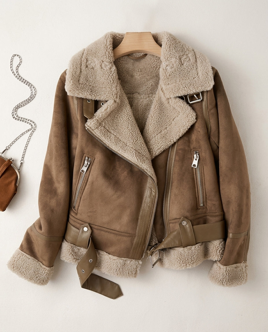 Valerie Women's Shearling Leather Moto Jacket