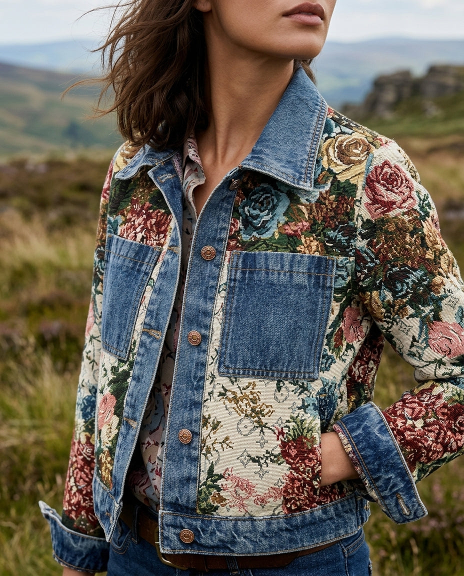 Evelyn Women's Autumn Floral Denim Jacket