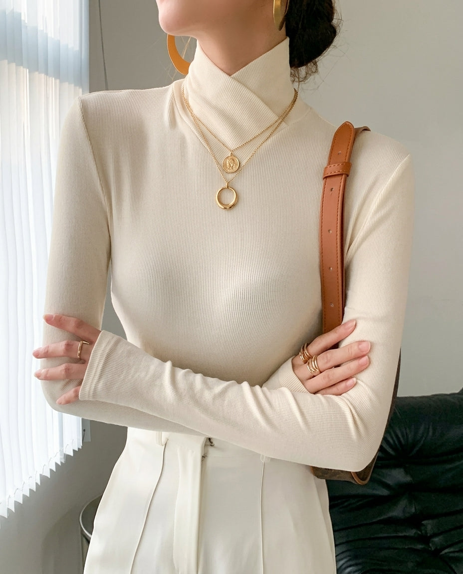 Calienne Women's Crossover Turtleneck Pullover Sweater