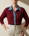 Sloane Women's Denim Trim Knit Cardigan Sweater
