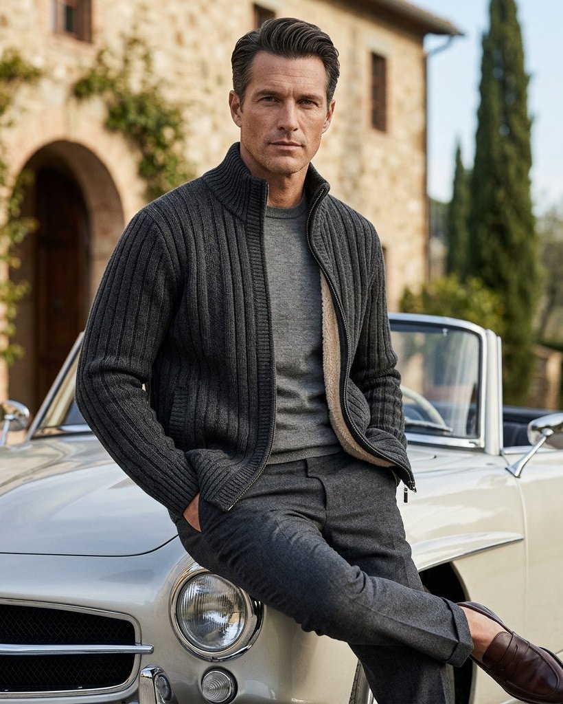 Bradford Men's Sherpa Lined Ribbed Cardigan
