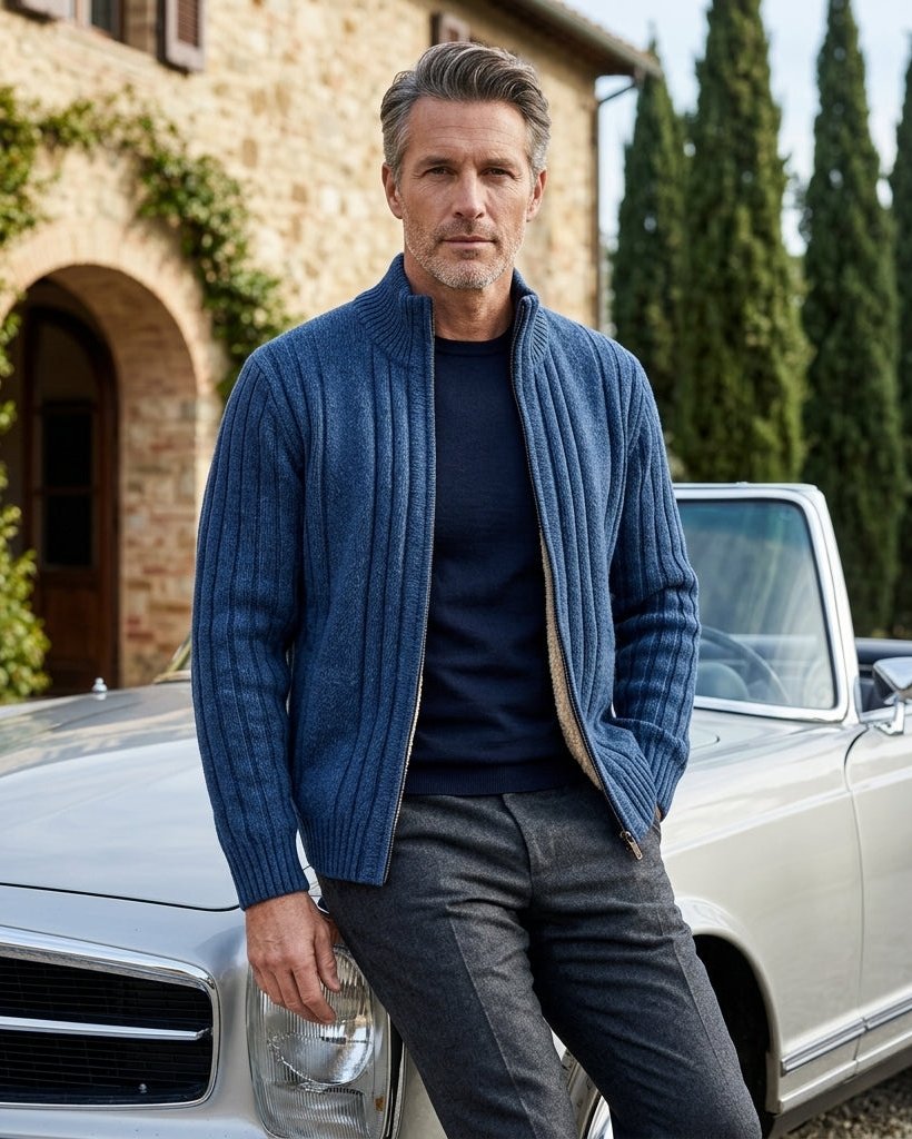 Bradford Men's Sherpa Lined Ribbed Cardigan