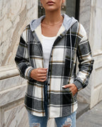 Everly Women's Plaid Flannel Hooded Shacket