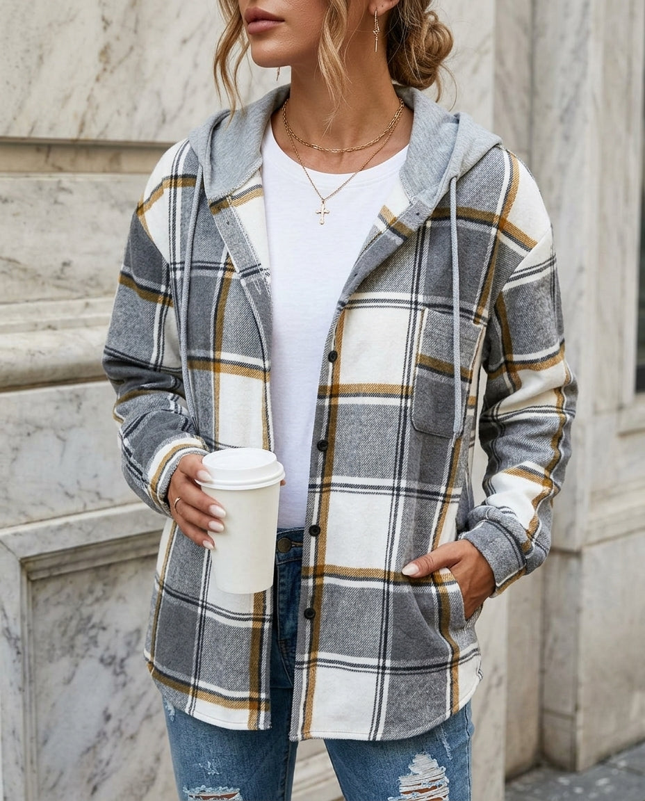 Everly Women's Plaid Flannel Hooded Shacket