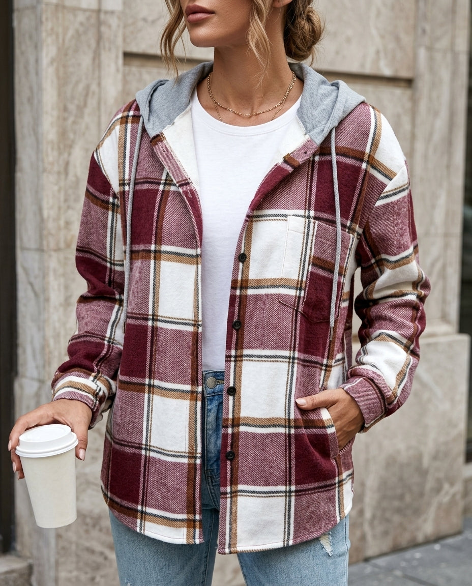 Everly Women's Plaid Flannel Hooded Shacket