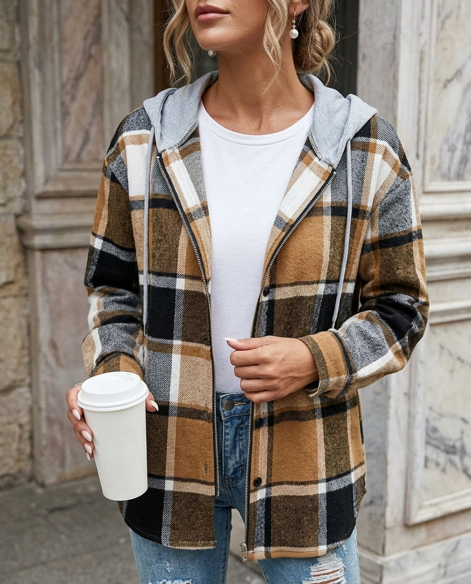 Everly Women's Plaid Flannel Hooded Shacket