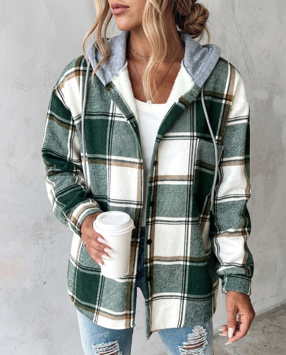 Everly Women's Plaid Flannel Hooded Shacket