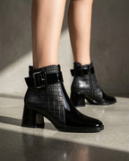 Sutton Women's Patent Leather Buckle Ankle Boots