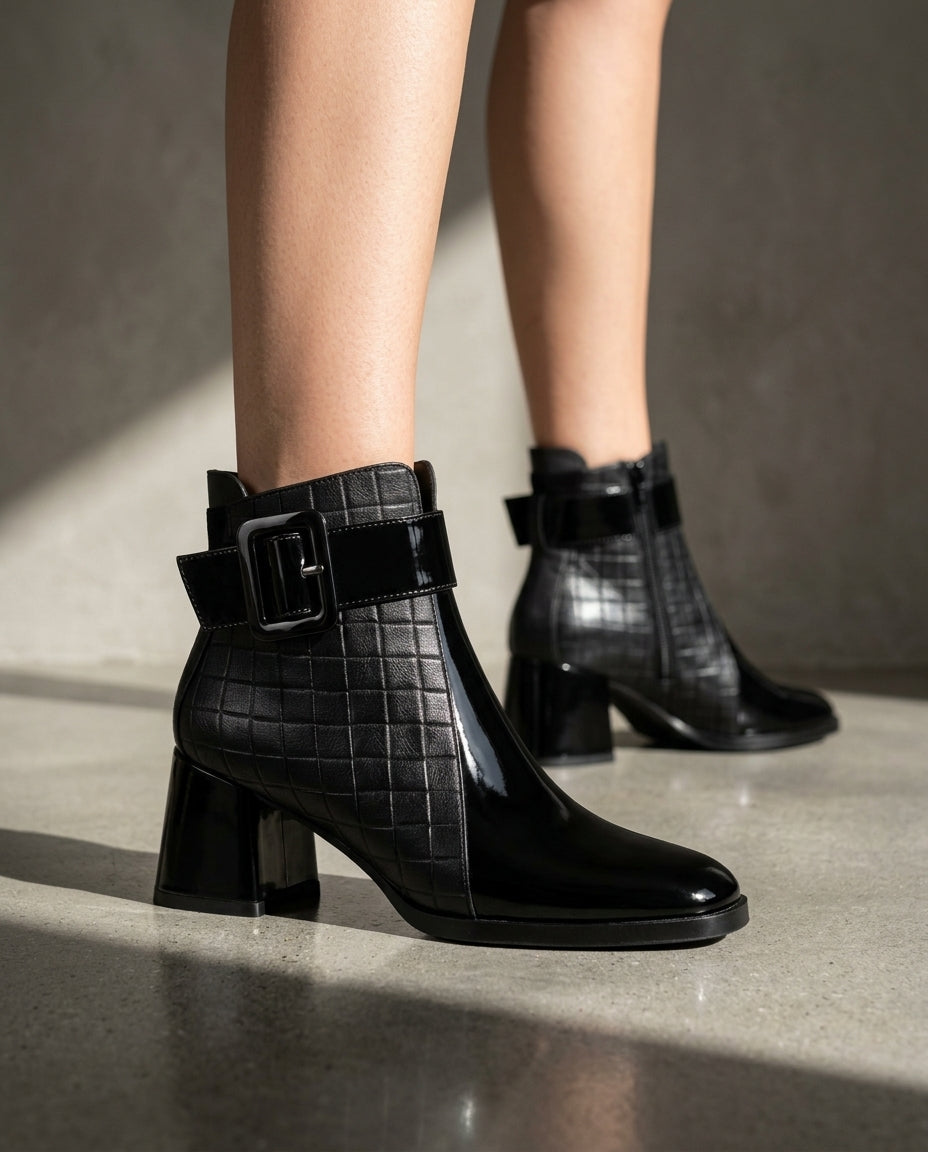 Sutton Women's Patent Leather Buckle Ankle Boots