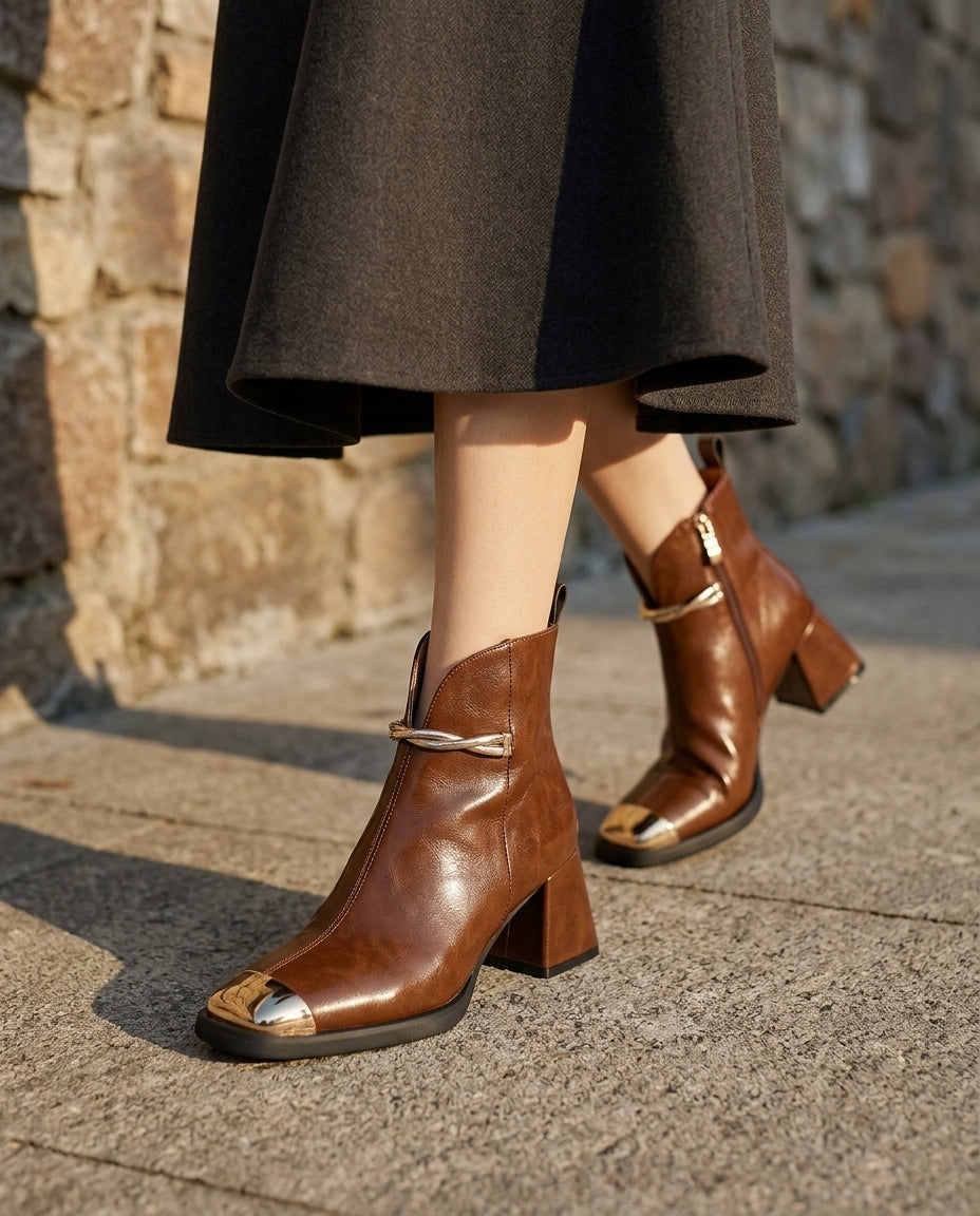 Waverly Women's Leather Metal Toe Cap Ankle Boots