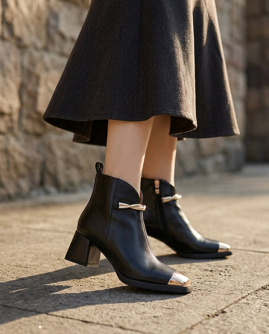 Waverly Women's Leather Metal Toe Cap Ankle Boots
