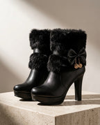 Sloane Women's Plush Cuff Bow Stiletto Ankle Boots