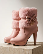 Sloane Women's Plush Cuff Bow Stiletto Ankle Boots
