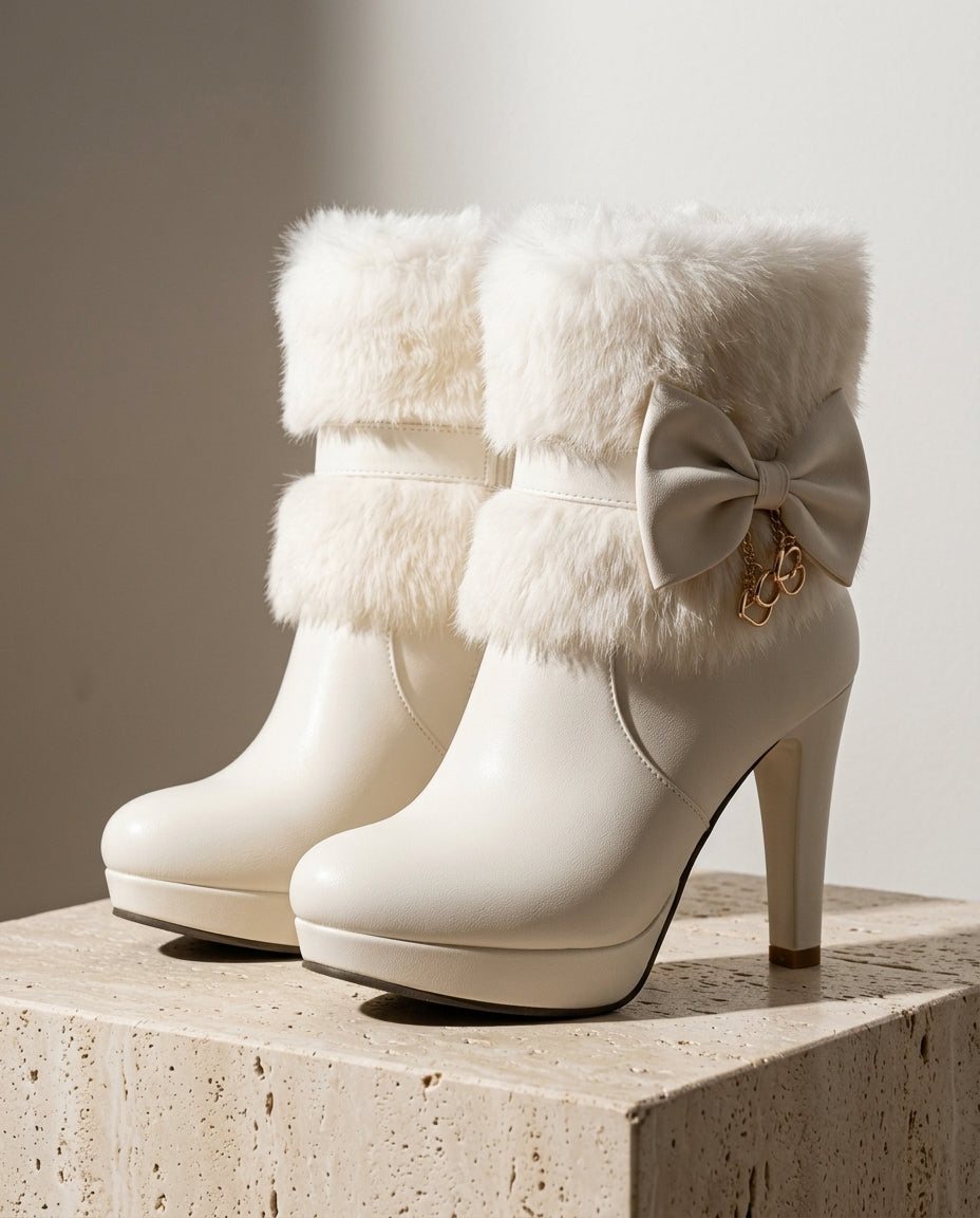 Sloane Women's Plush Cuff Bow Stiletto Ankle Boots
