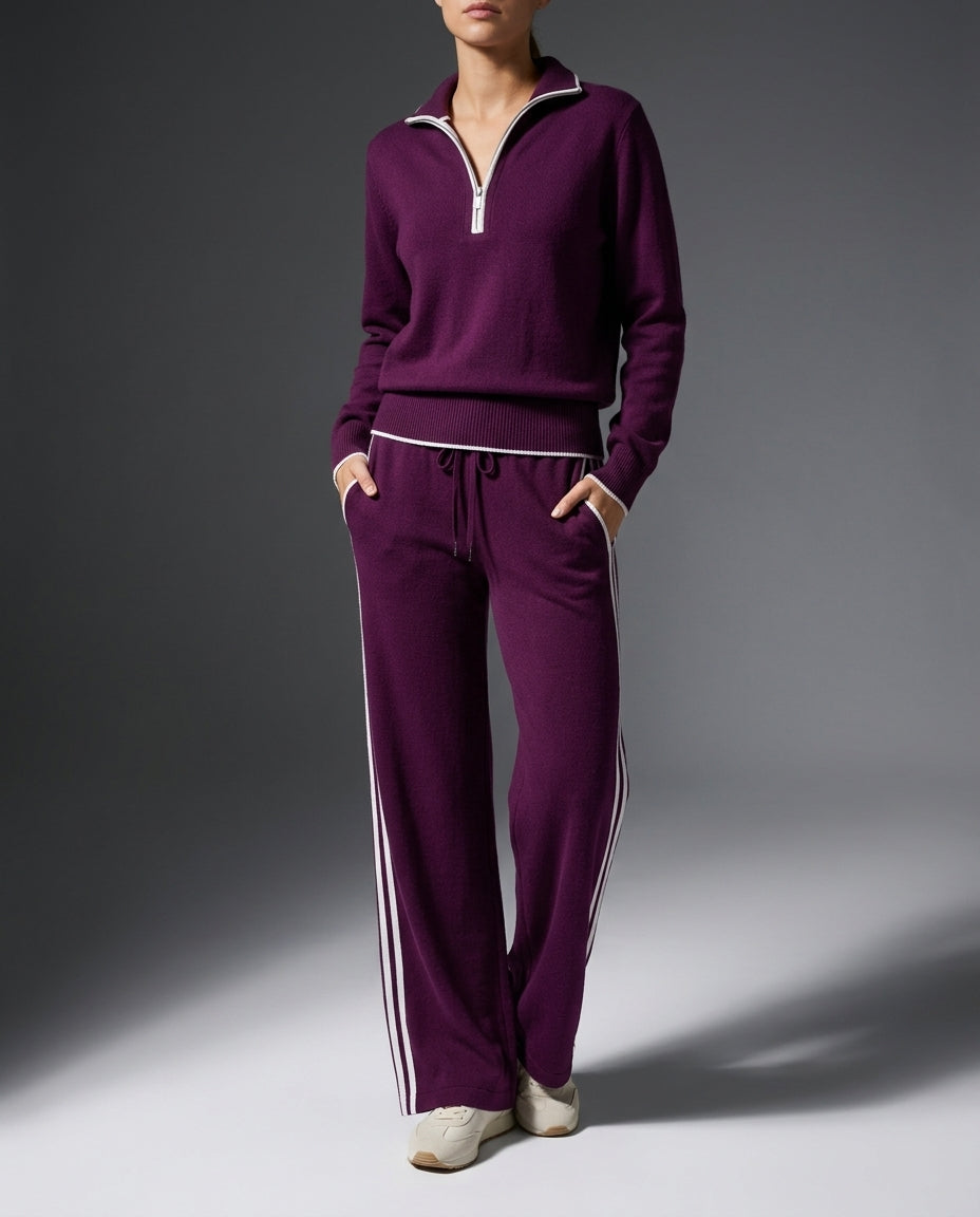 Marlowe Women's Knit Half Zip Wide Leg Pant Set