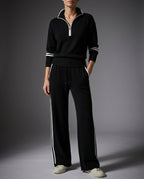 Marlowe Women's Knit Half Zip Wide Leg Pant Set