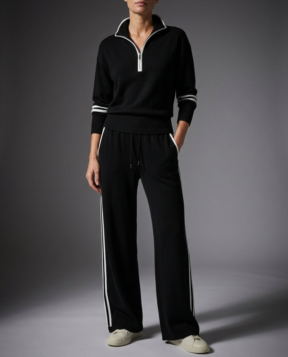Marlowe Women's Knit Half Zip Wide Leg Pant Set