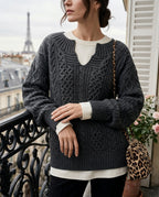 Collins Women's Oversized Cable Knit V Neck Sweater