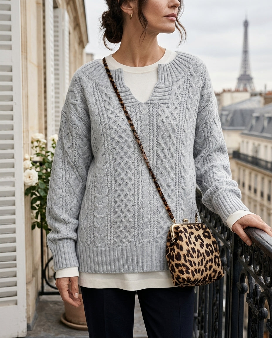 Collins Women's Oversized Cable Knit V Neck Sweater