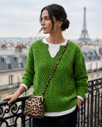 Collins Women's Oversized Cable Knit V Neck Sweater