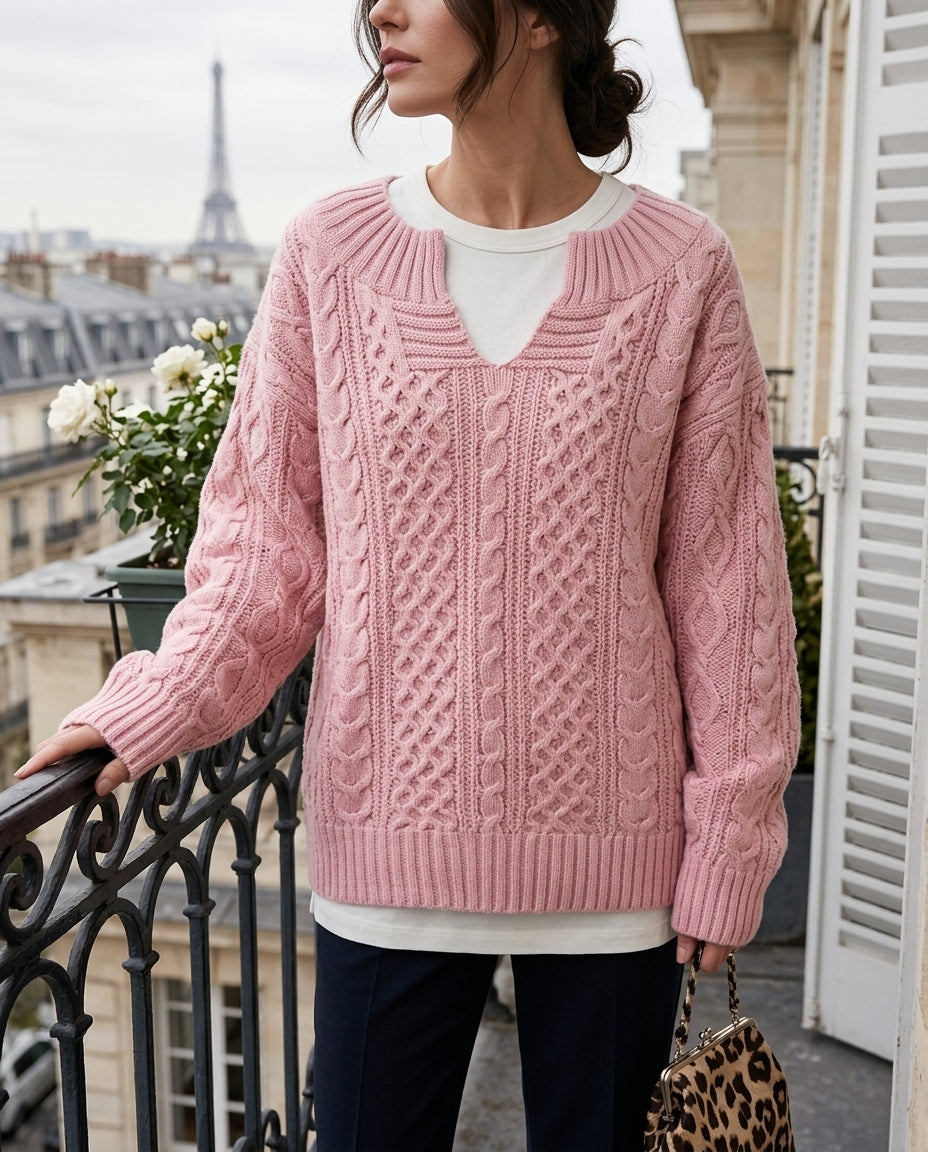 Collins Women's Oversized Cable Knit V Neck Sweater