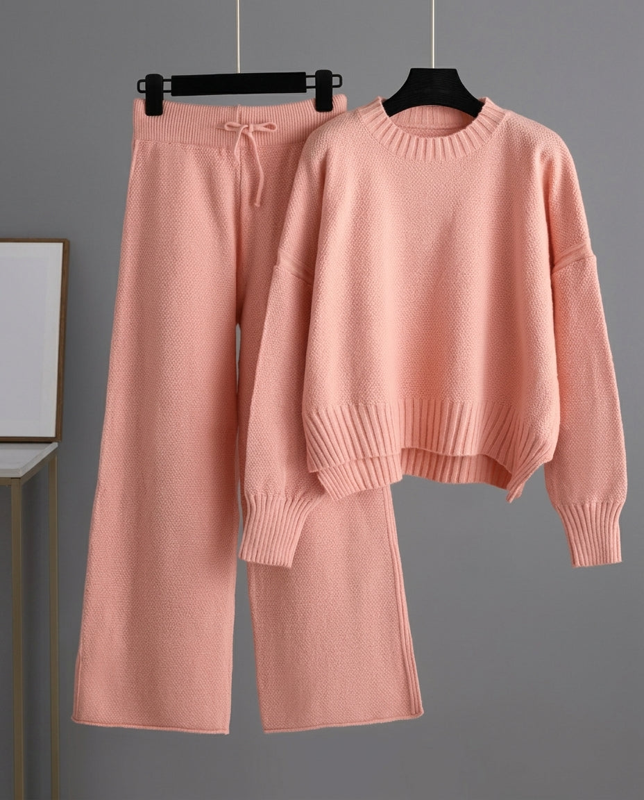 Eleanor Women's Textured Knit Wide Leg Sweater Set