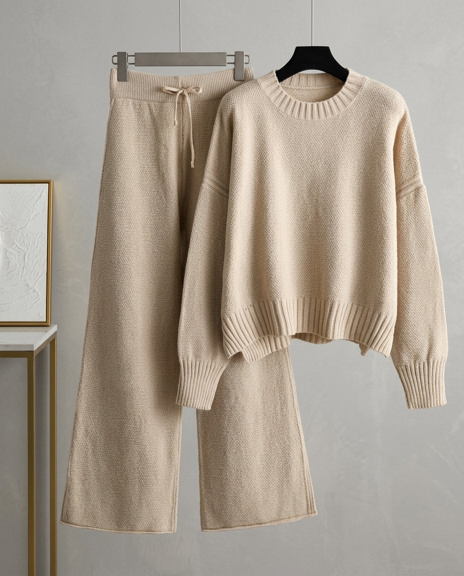 Eleanor Women's Textured Knit Wide Leg Sweater Set
