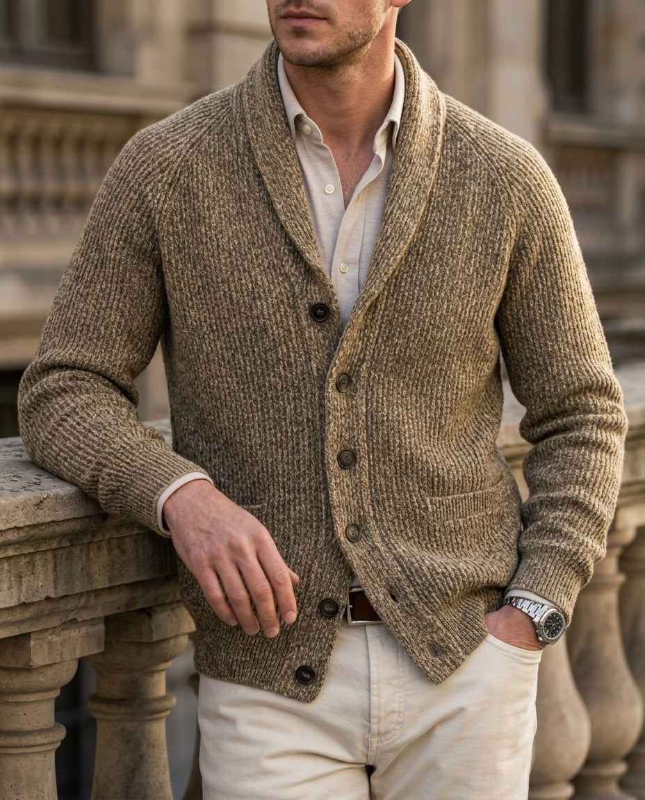 Spencer Men's Ribbed Knit Shawl Collar Cardigan