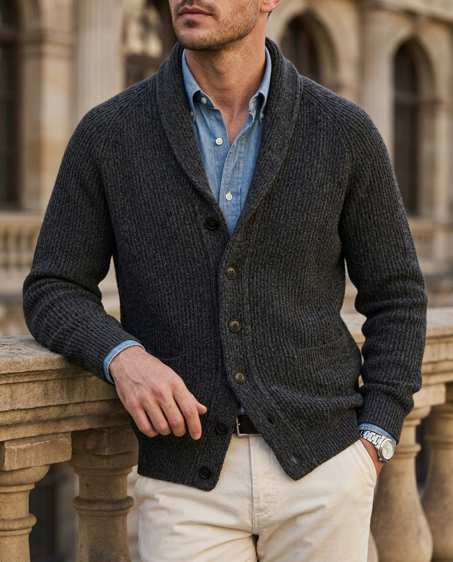 Spencer Men's Ribbed Knit Shawl Collar Cardigan