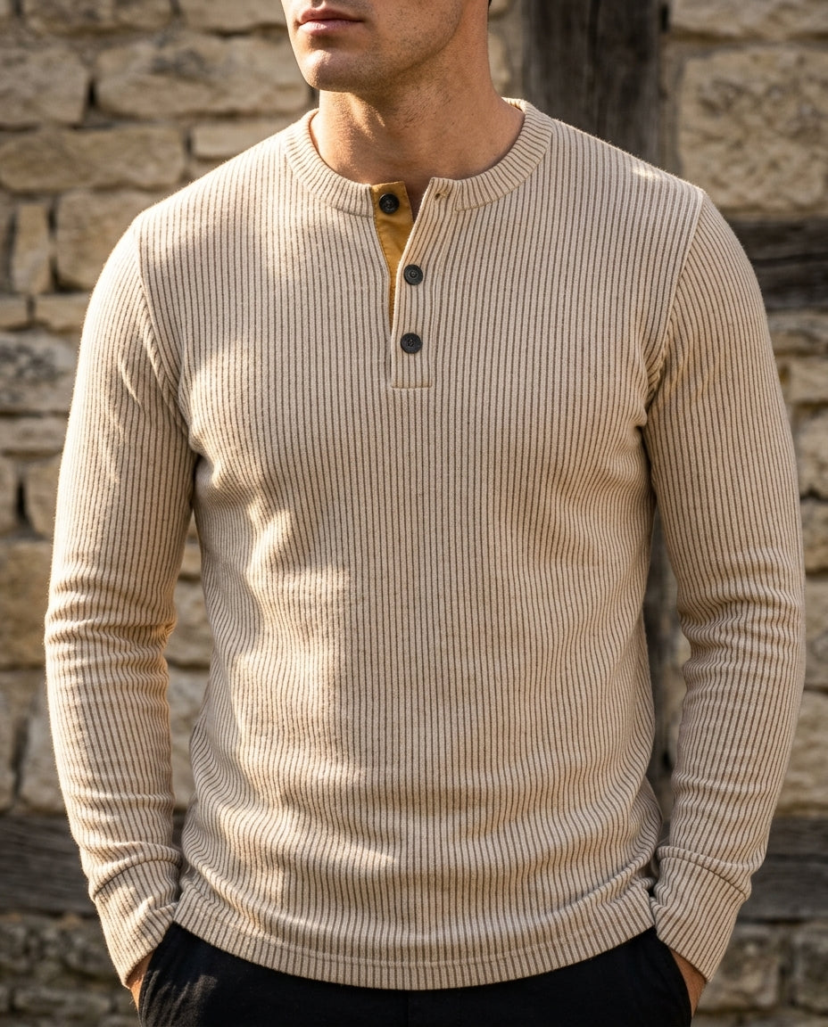 Ellison Men's Ribbed Knit Long Sleeve Henley