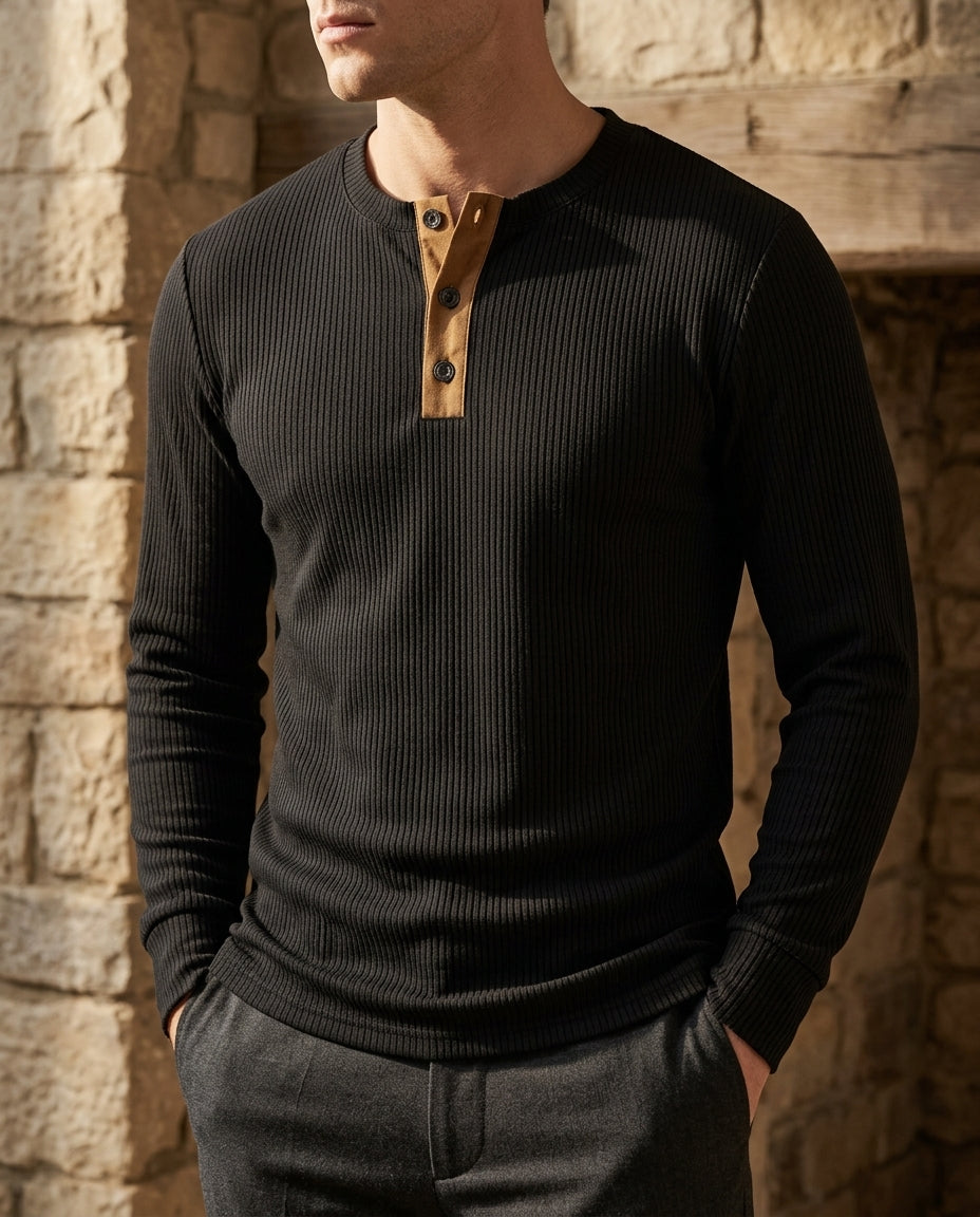 Ellison Men's Ribbed Knit Long Sleeve Henley