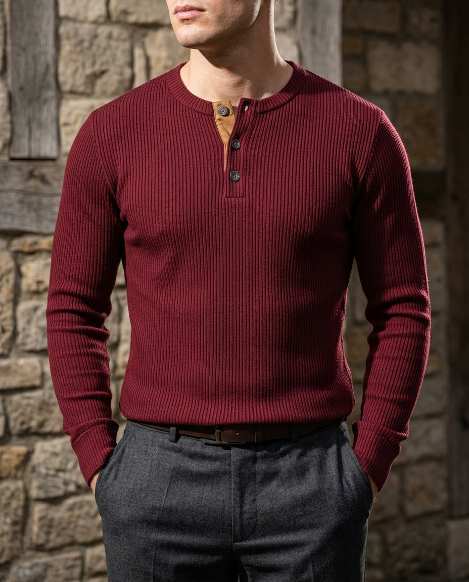 Ellison Men's Ribbed Knit Long Sleeve Henley