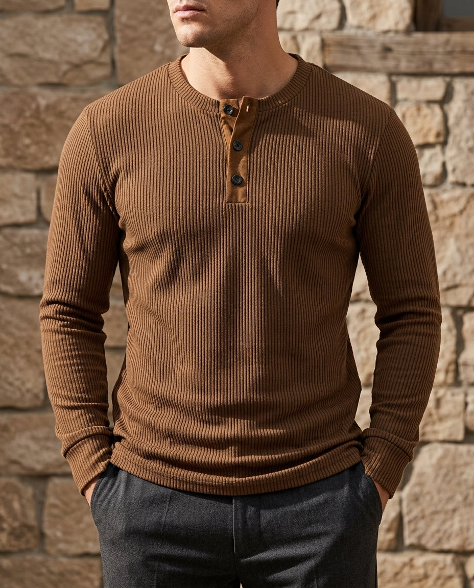 Ellison Men's Ribbed Knit Long Sleeve Henley