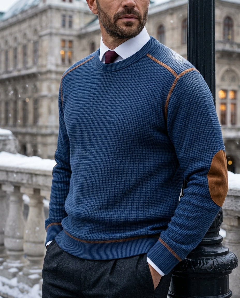 Everett Men's Waffle Knit Elbow Patch Sweater