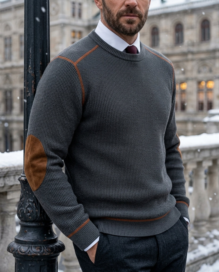 Everett Men's Waffle Knit Elbow Patch Sweater