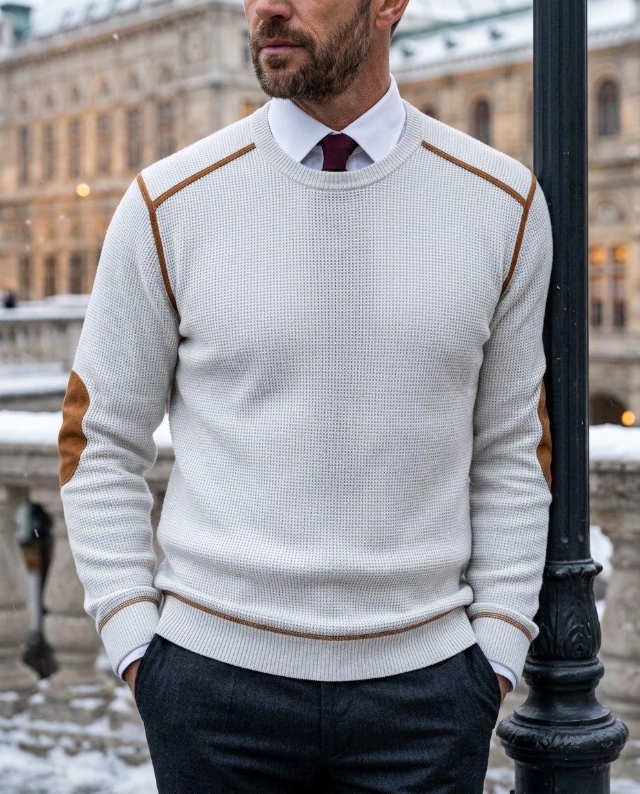 Everett Men's Waffle Knit Elbow Patch Sweater