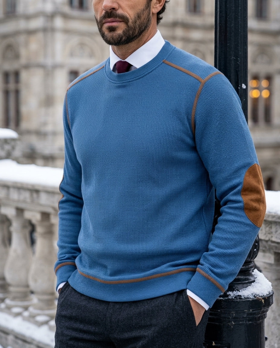 Everett Men's Waffle Knit Elbow Patch Sweater