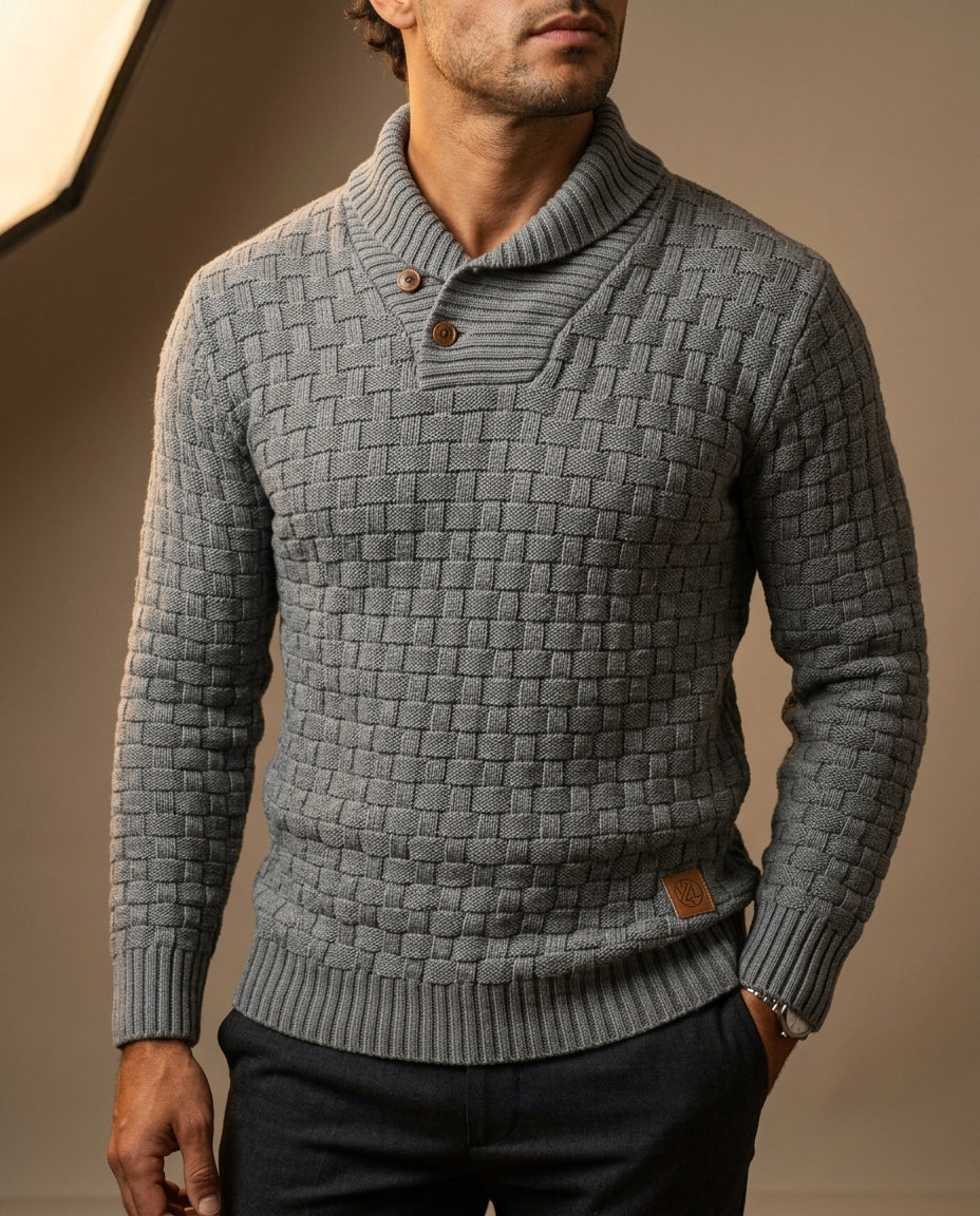 Bradford Men's Chunky Knit Button Shawl Neck Sweater