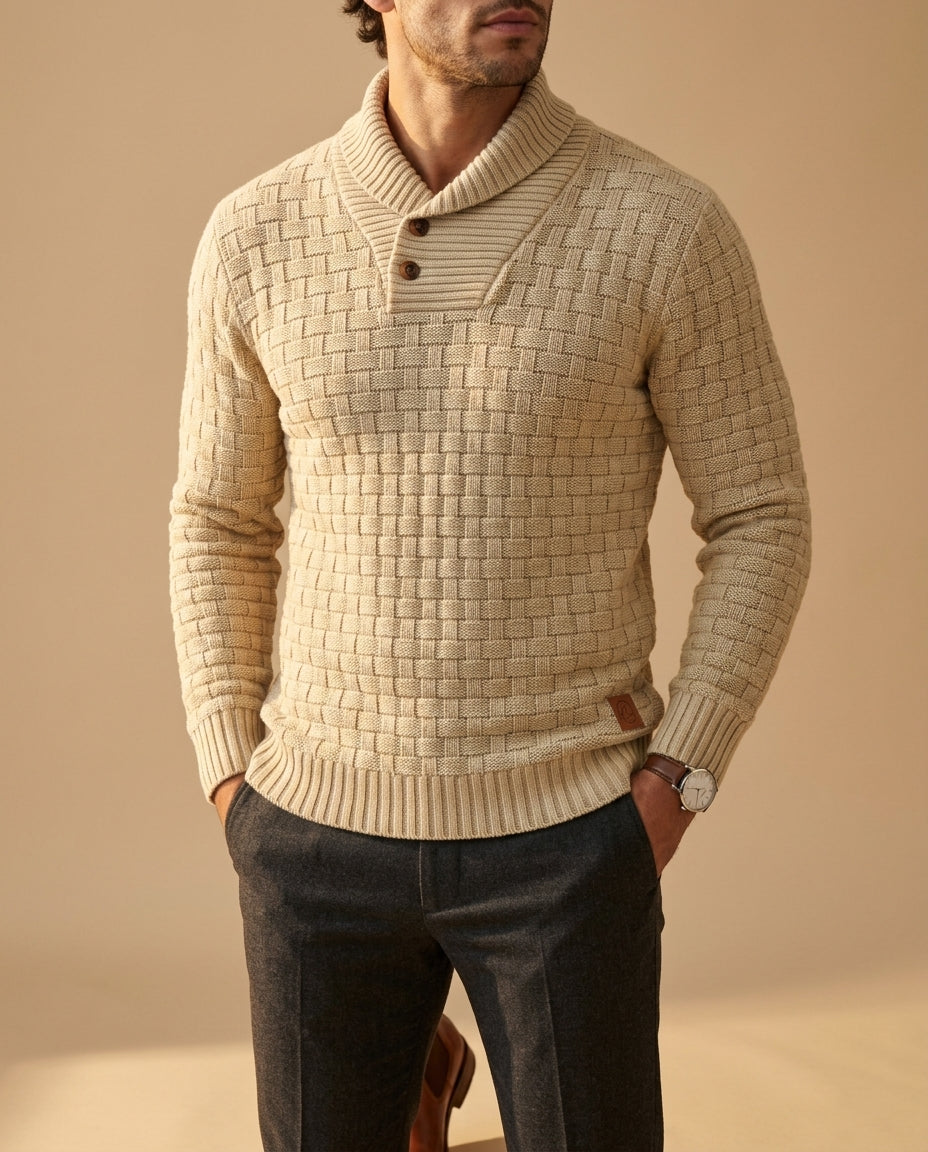 Bradford Men's Chunky Knit Button Shawl Neck Sweater
