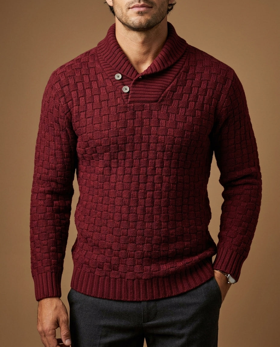 Bradford Men's Chunky Knit Button Shawl Neck Sweater