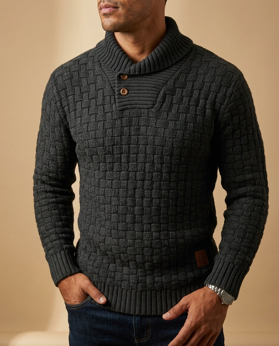 Bradford Men's Chunky Knit Button Shawl Neck Sweater