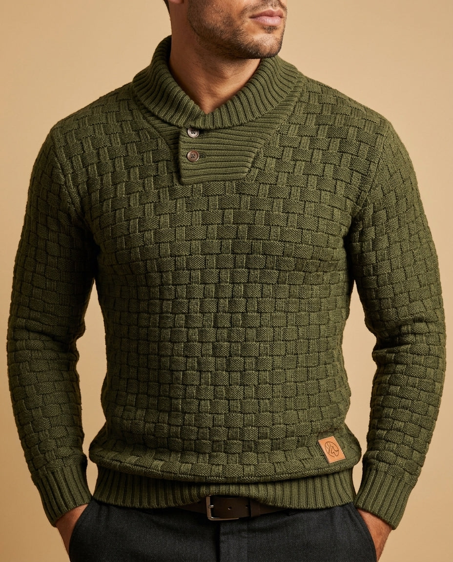 Bradford Men's Chunky Knit Button Shawl Neck Sweater