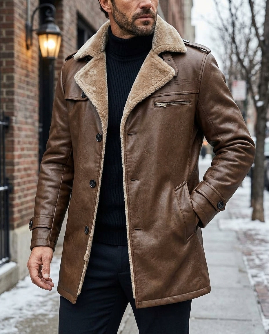 Winslow Men's Winter Leather Sherpa Coat