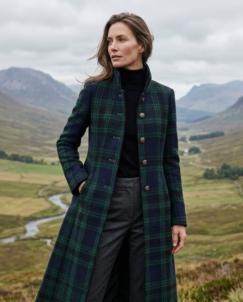 Palmer Women's Tailored Plaid Longline Coat