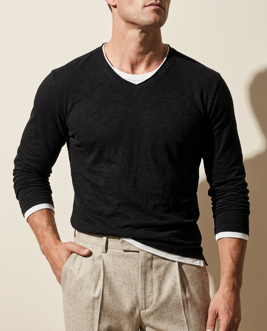 Harrison Men's Cotton Long Sleeve V Neck Shirt