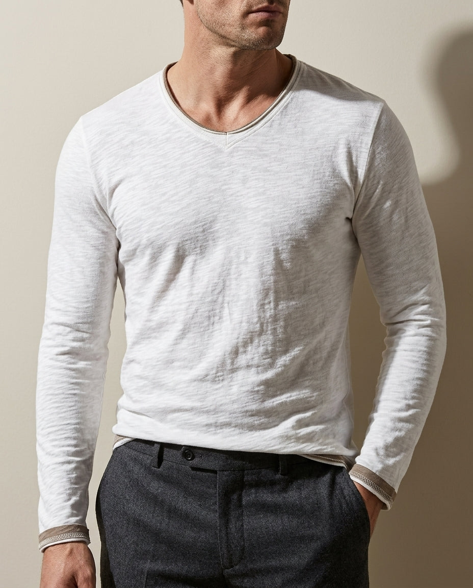 Harrison Men's Cotton Long Sleeve V Neck Shirt