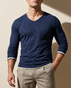 Harrison Men's Cotton Long Sleeve V Neck Shirt