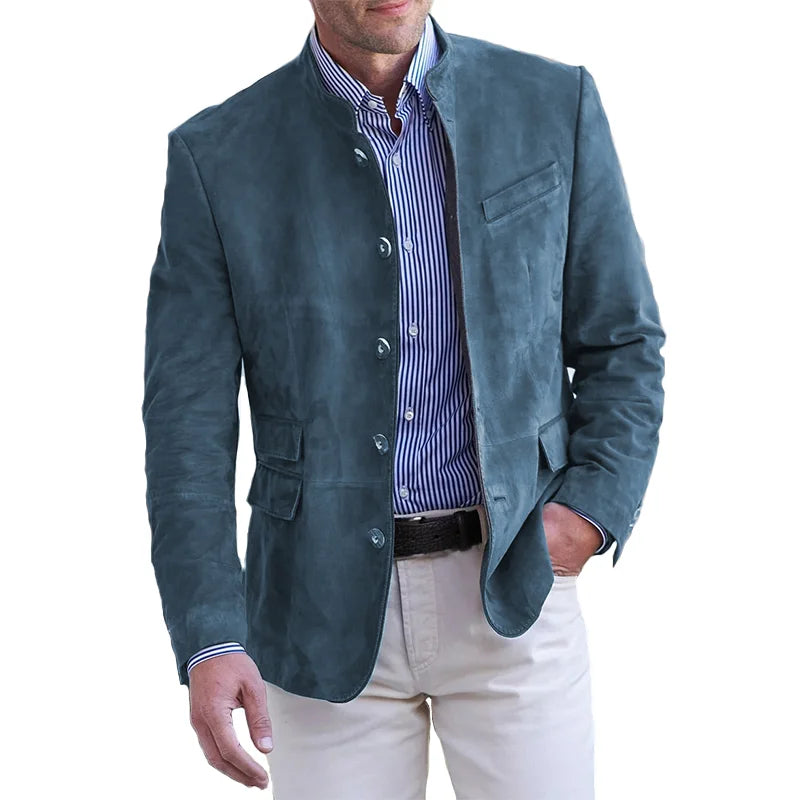 Percival Tailored Classic Suede Stand Collar Blazer