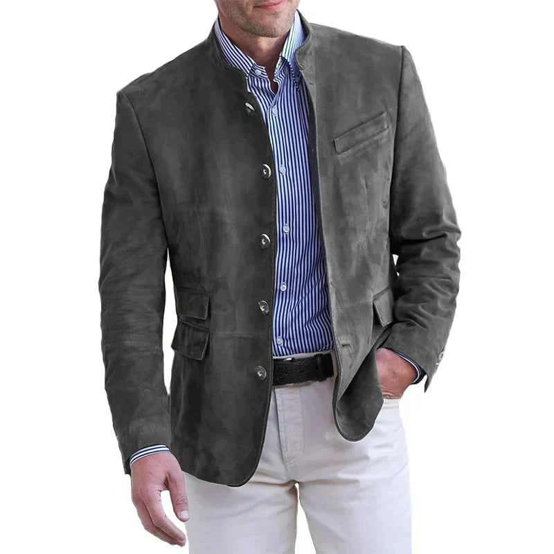 Percival Tailored Classic Suede Stand Collar Blazer